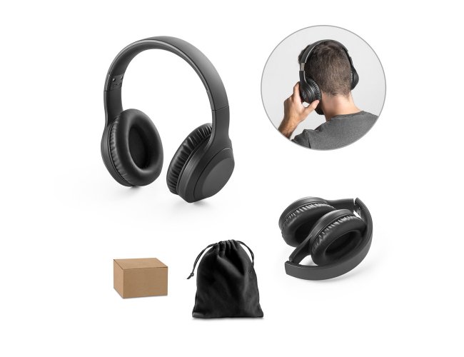 BETTENCOURT. Fones de ouvido wireless dobrveis em ABS 100% reciclado com ANC e autonomia de 15h