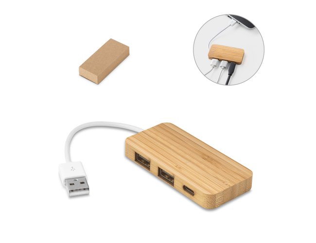 MOSER. Hub em bambu com 2 portas que permite a transfer�ncia de dados